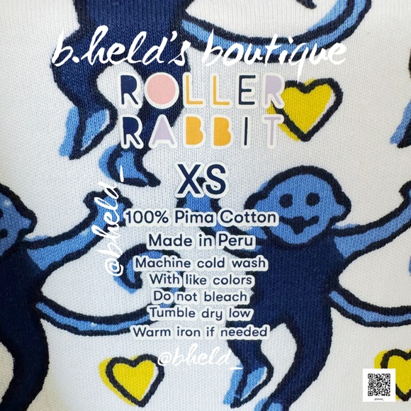 Roller Rabbit Lovely Monkey Polo Pajamas in Blue/Yellow Size XS Brand New NWT - Picture 9 of 14